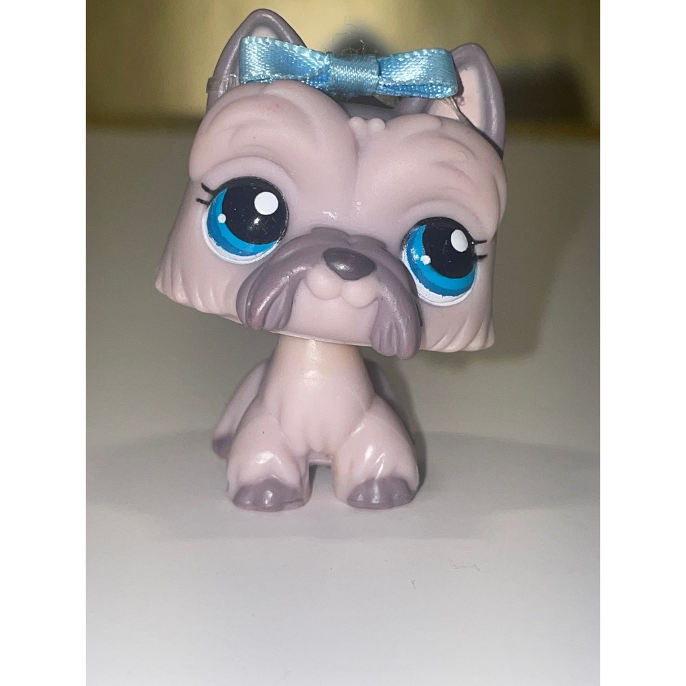 Littlest Pet Shop LPS Tan Brown‎ Dog Westie Puppy Blue Eyes Bow Hasbro